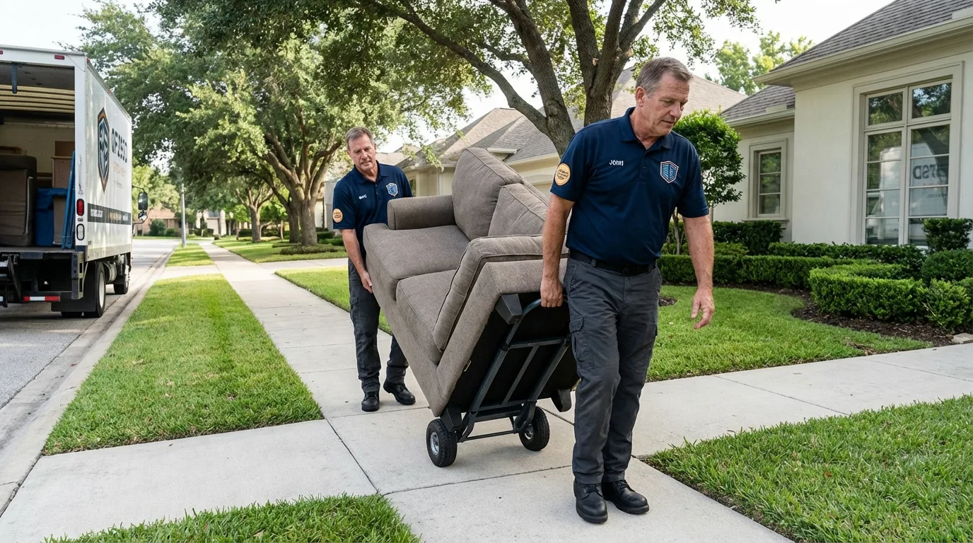 Local residential moving crew loading furniture in Tahoka, TX